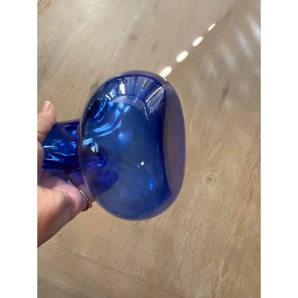 Vintage Cobalt Blue Hand Blown Glass Bud Vase Bulbous Base Flared Rim‎ 5
